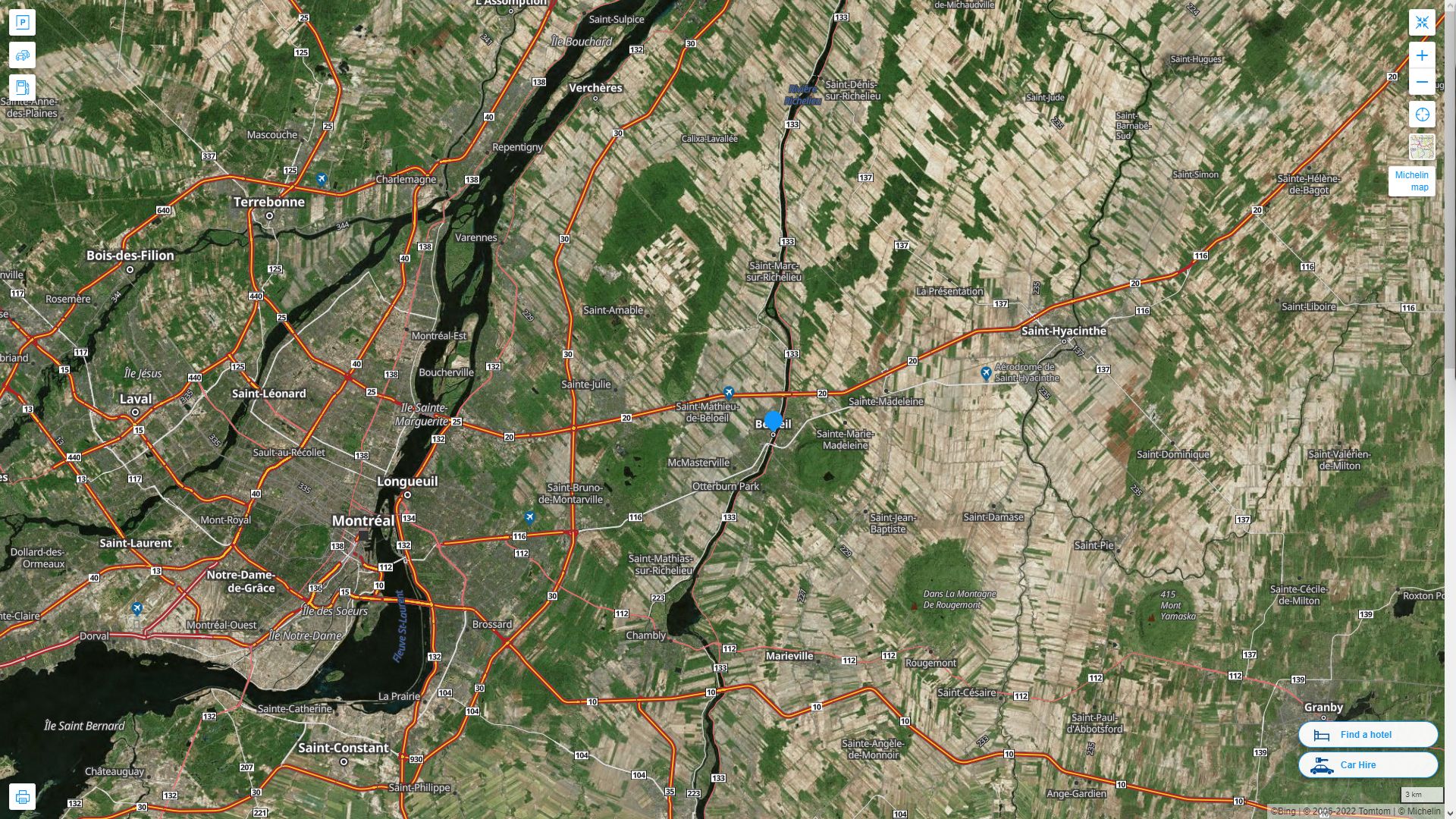 Beloeil Canada Autoroute et carte routiere avec vue satellite